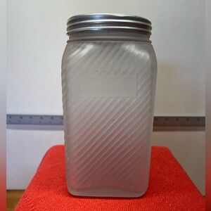 Vtg. Owen’s Illinois Ruff Frosted Satin Ribbed Glass Jar W/ Lid